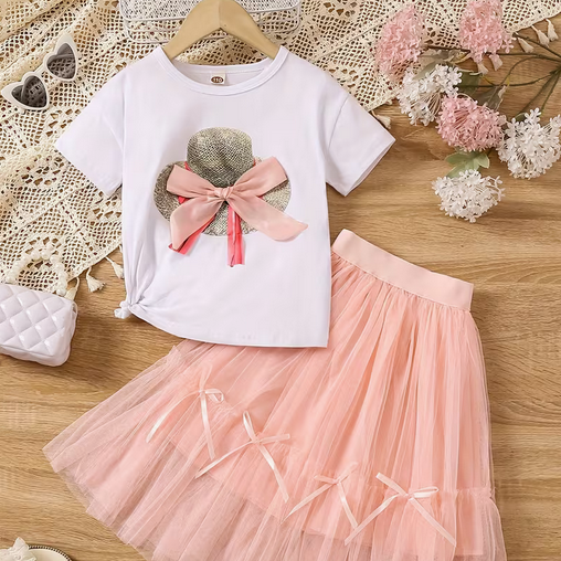Girls' Summer Dress Set: Two-Piece Mesh Skirt for Medium and Large Kids