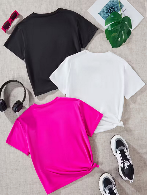 3Pcs Girls Heart Butterfly Round Neck Short Sleeve