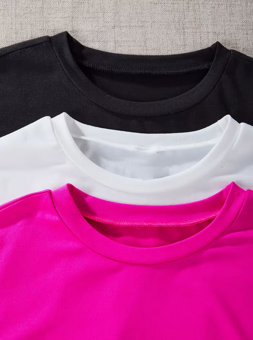 3Pcs Girls Heart Butterfly Round Neck Short Sleeve