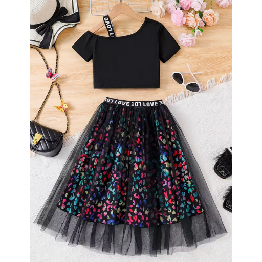 Colorful Leopard Print 2 Piece Girls' Fashion Summer Set