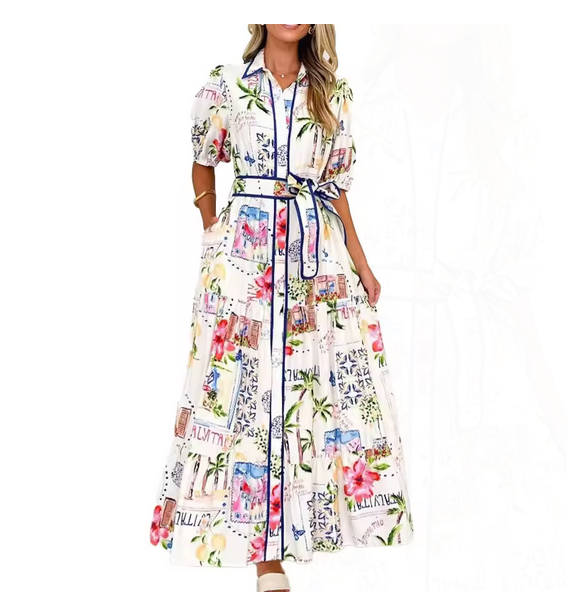Cotton and Floral Linen Shirt - W0005