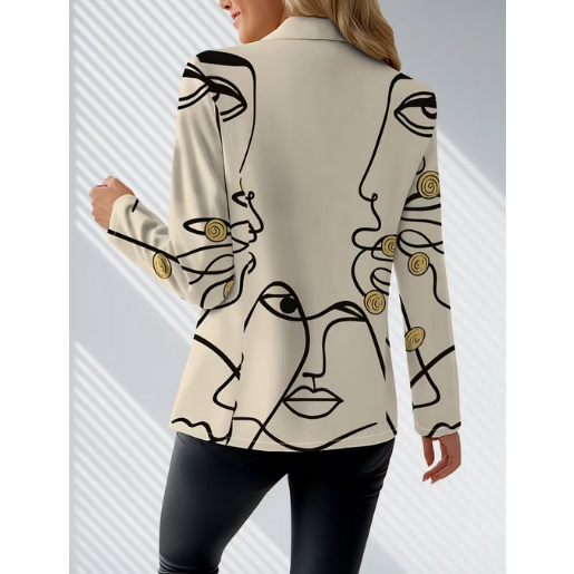 Elegant Beige Blazer with Black Floral Print