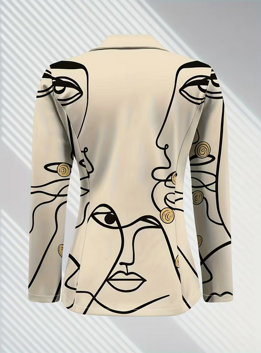 Elegant Beige Blazer with Black Floral Print