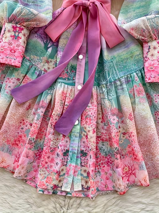 Elegant Long-Sleeve Printed Dress