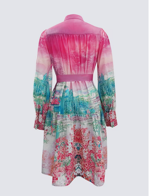 Elegant Long-Sleeve Printed Dress