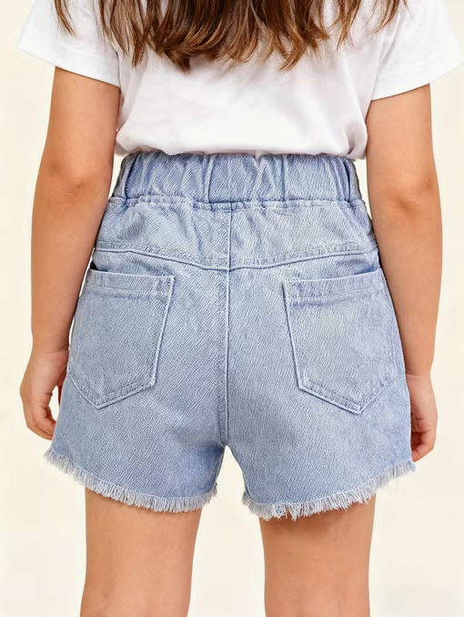 Embroidered Swan Denim Shorts for Girls