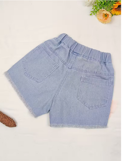 Embroidered Swan Denim Shorts for Girls