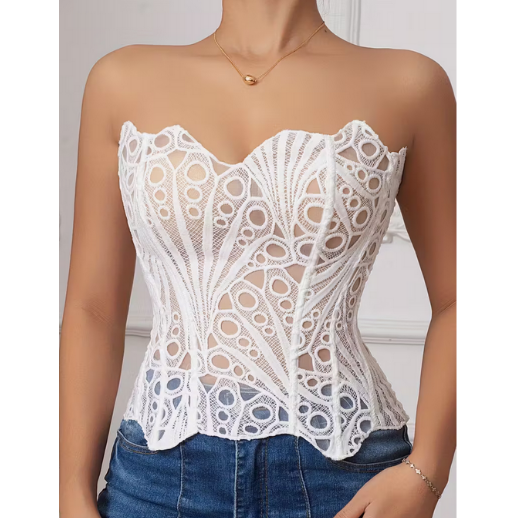 Floral Pattern Waist-Cinching Strapless Body Shaper Top