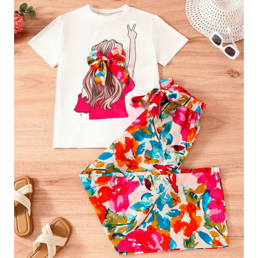 Girl's 2 Pcs Floral Fashion Set