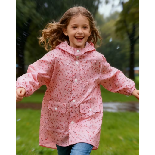 Girl's Cute Raincoat with Backpack Position