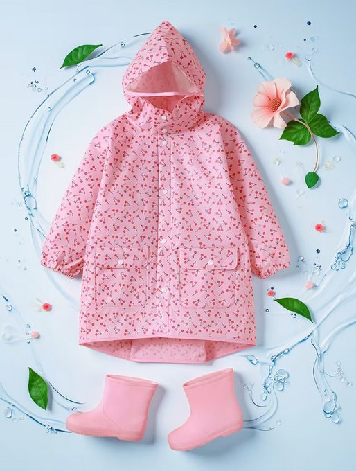 Girl's Cute Raincoat with Backpack Position