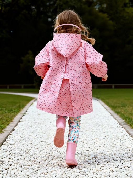 Girl's Cute Raincoat with Backpack Position