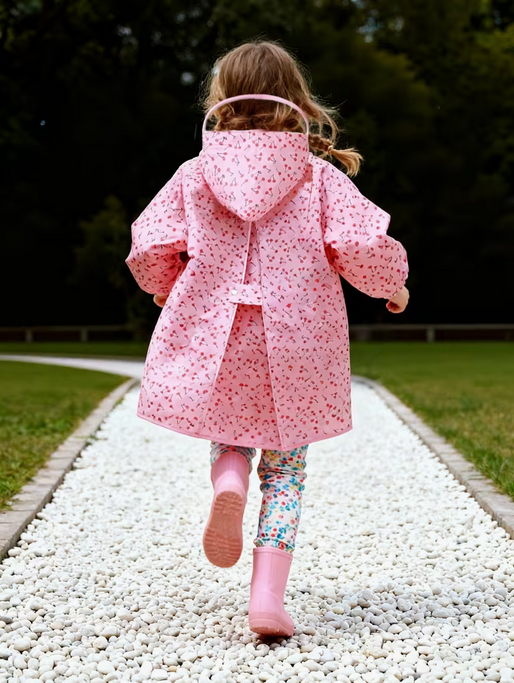 Girl's Cute Raincoat with Backpack Position