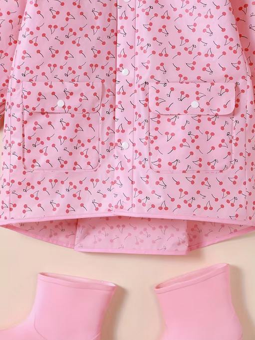 Girl's Cute Raincoat with Backpack Position