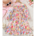 Girls' Fashion Casual Colorful Flower Print Patchwork Long Sleeve Dress