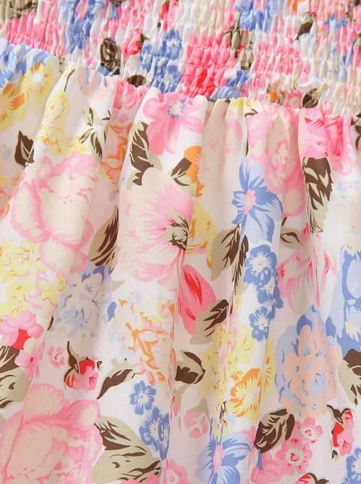 Girls' Fashion Casual Colorful Flower Print Patchwork Long Sleeve Dress