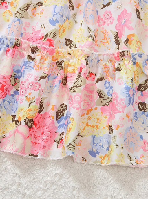 Girls' Fashion Casual Colorful Flower Print Patchwork Long Sleeve Dress