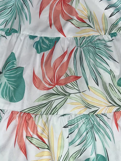 Girls' High-Waist Tropical Sunflower Ruffle Skirt