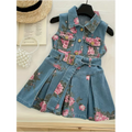Girls' Denim Sleeveless Dress with Belt