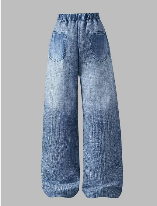 Girls Faux Denim Print Butterfly Print Wide Leg Pants