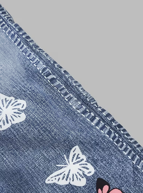 Girls Faux Denim Print Butterfly Print Wide Leg Pants