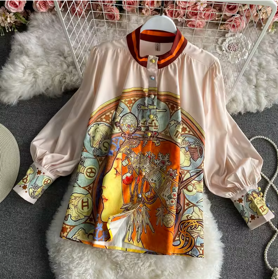 Korean Style Long Sleeve Spring and Summer Retro Single Breasted Tops - W0003