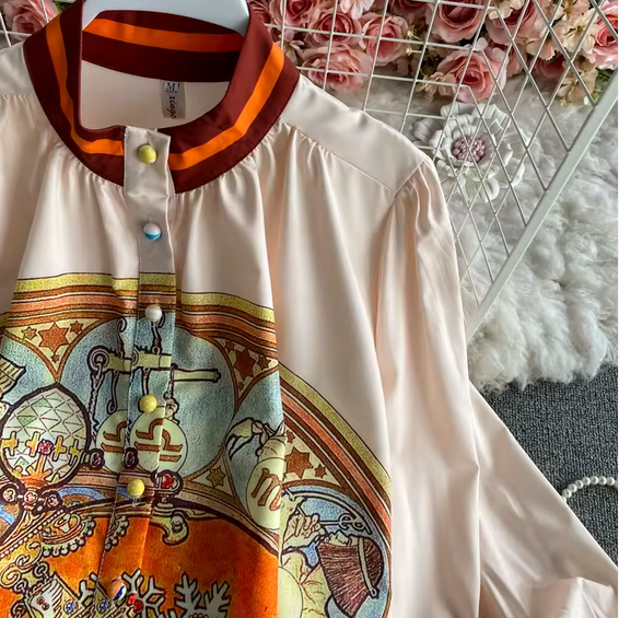 Korean Style Long Sleeve Spring and Summer Retro Single Breasted Tops - W0003