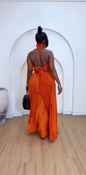 Ladies Stylish TwoPiece Solid Color Miyake Pleate Suit - W0002