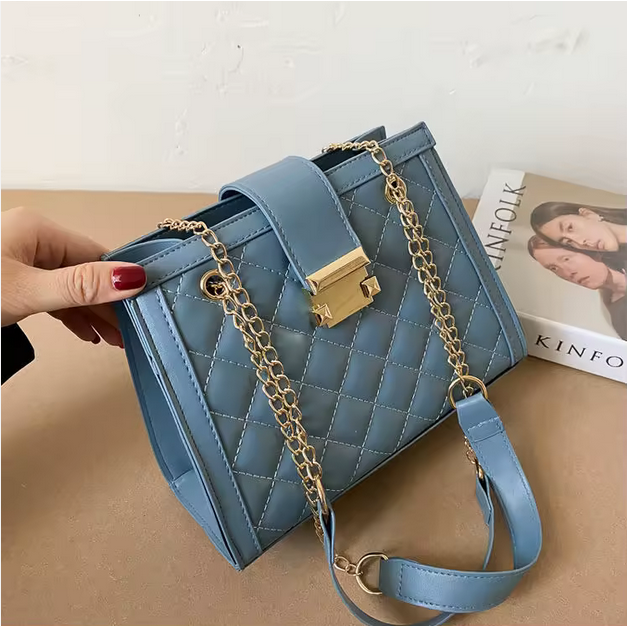 Lingge Chain Shoulder Leather Bag Korean Version - BA0002