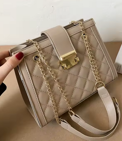 Lingge Chain Shoulder Leather Bag Korean Version - BA0002