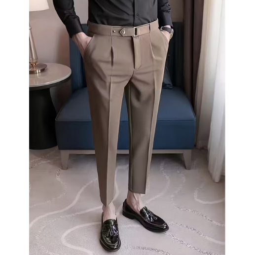Men'S Slim-Fit Business Casual Cropped Trousers