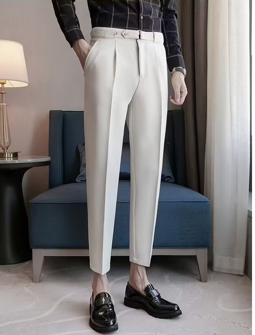 Men'S Slim-Fit Business Casual Cropped Trousers