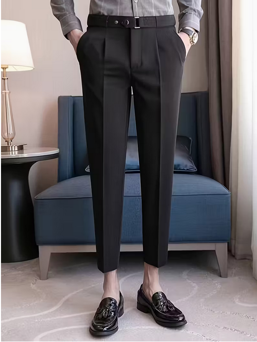 Men'S Slim-Fit Business Casual Cropped Trousers