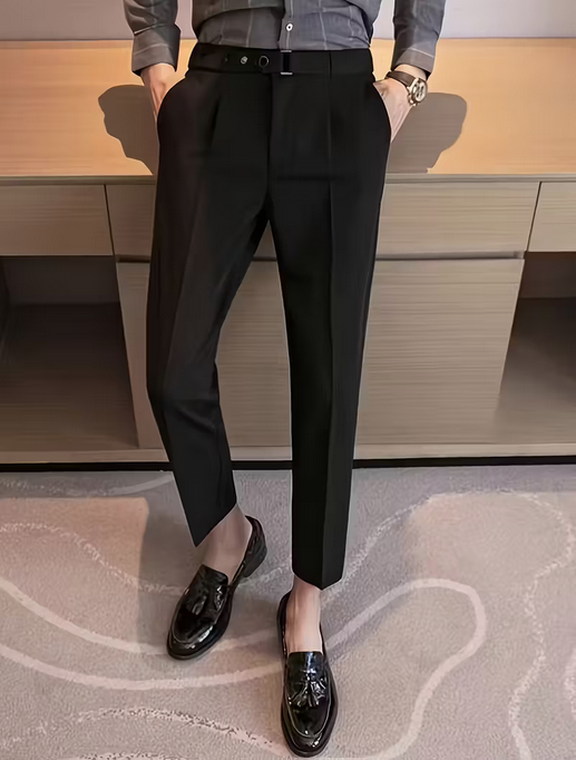 Men'S Slim-Fit Business Casual Cropped Trousers