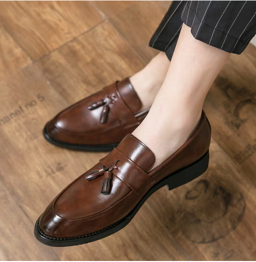 Men's Genuine Loafers - Brown Wingtip Oxford Shoes with Bow Detail