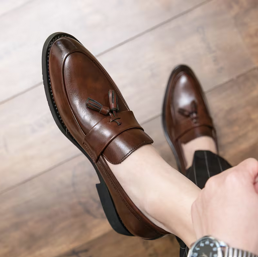 Men's Genuine Loafers - Brown Wingtip Oxford Shoes with Bow Detail