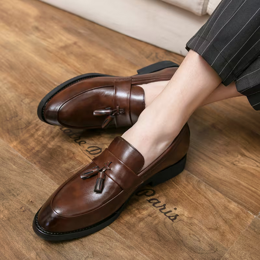 Men's Genuine Loafers - Brown Wingtip Oxford Shoes with Bow Detail