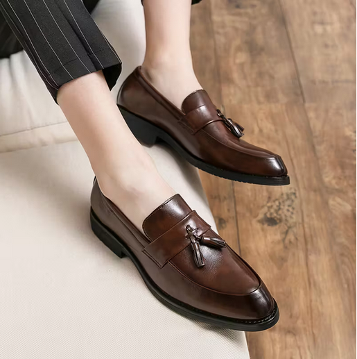 Men's Genuine Loafers - Brown Wingtip Oxford Shoes with Bow Detail