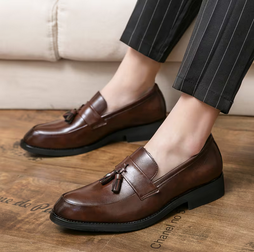 Men's Genuine Loafers - Brown Wingtip Oxford Shoes with Bow Detail