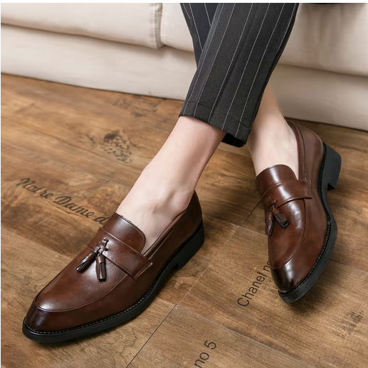 Men's Genuine Loafers - Brown Wingtip Oxford Shoes with Bow Detail
