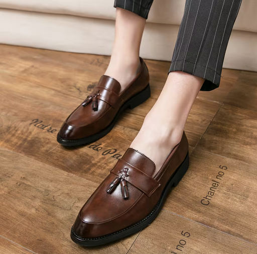 Men's Genuine Loafers - Brown Wingtip Oxford Shoes with Bow Detail