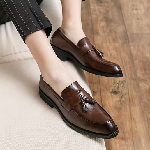 Men's Genuine Loafers - Brown Wingtip Oxford Shoes with Bow Detail