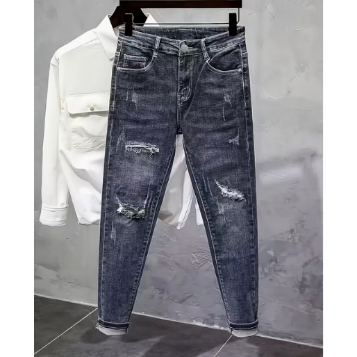 Men's Heavyweight Washed Slim Fit Ripped Jeans