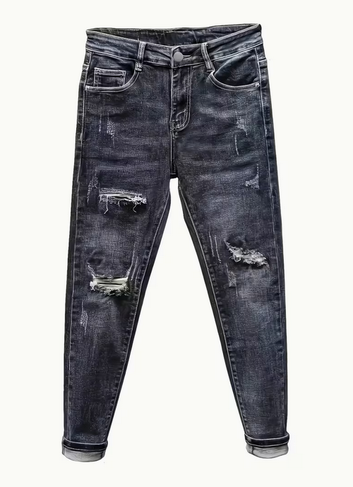 Men's Heavyweight Washed Slim Fit Ripped Jeans