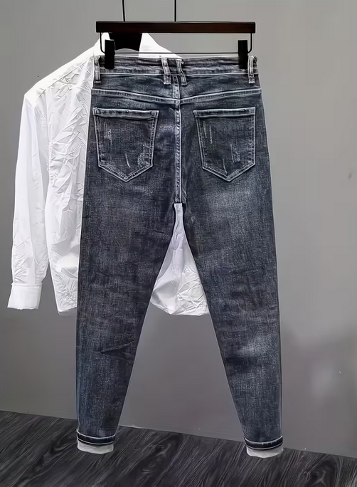 Men's Heavyweight Washed Slim Fit Ripped Jeans