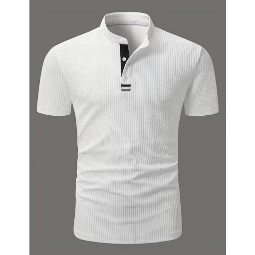 Men's Placket Stripe Design Short Sleeve Top