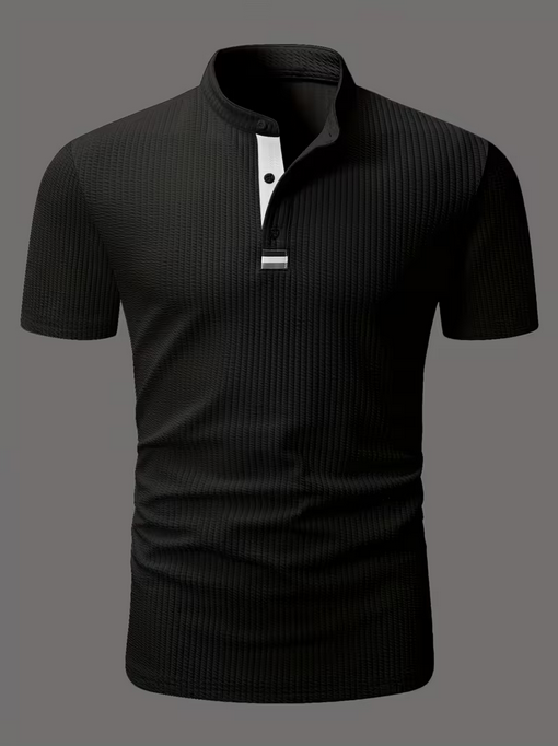 Men's Placket Stripe Design Short Sleeve Top