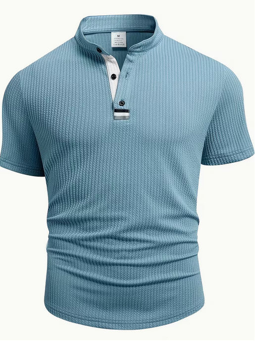 Men's Placket Stripe Design Short Sleeve Top