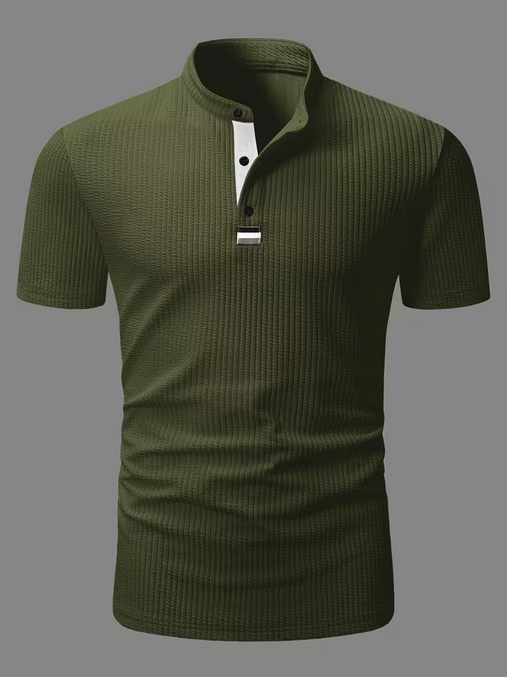 Men's Placket Stripe Design Short Sleeve Top