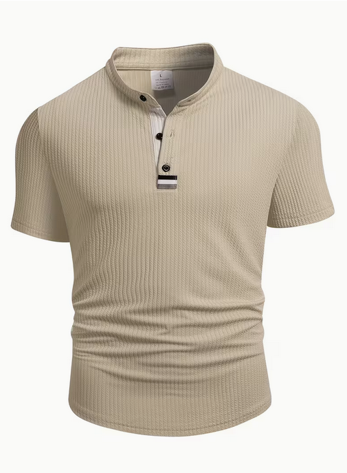 Men's Placket Stripe Design Short Sleeve Top